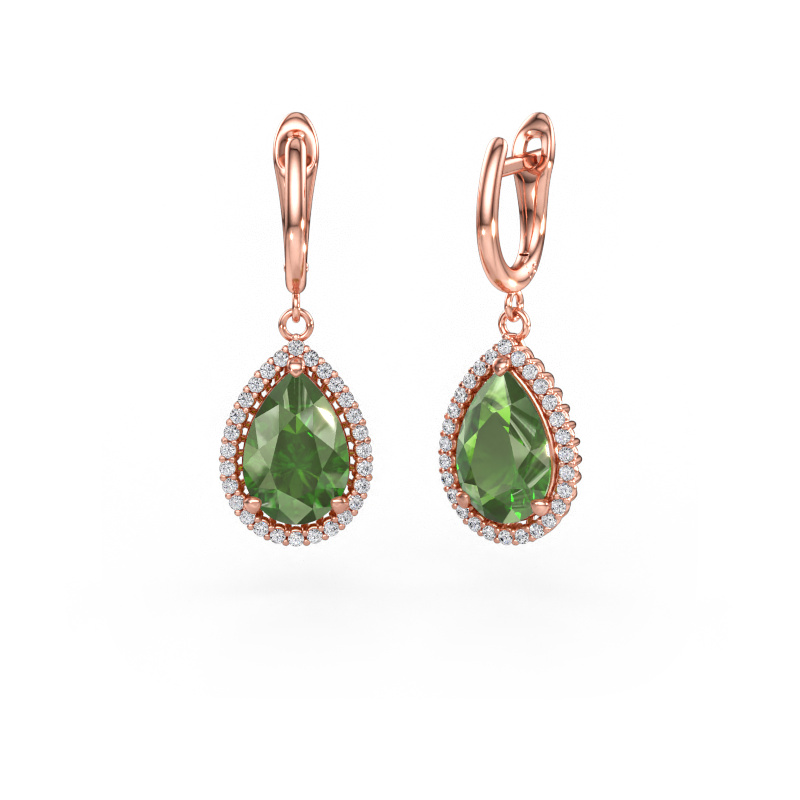 Immagine di Orecchini pendenti Tilly per 3 585 oro rosa Tormalina verde 12x8 mm