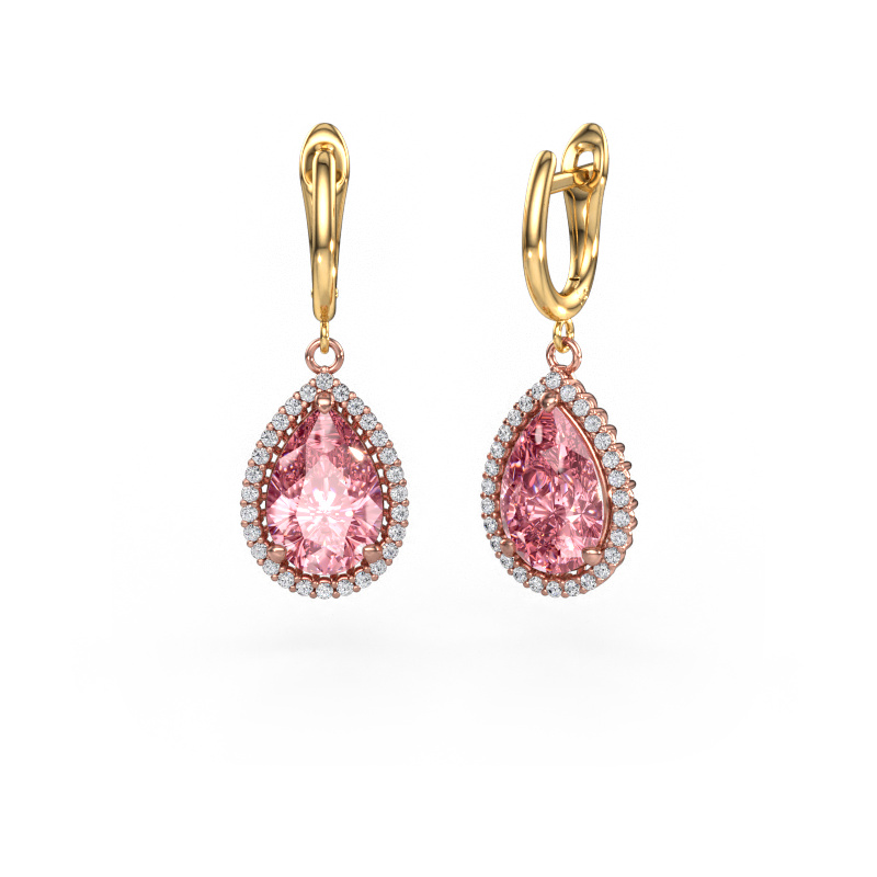 Image of Drop earrings Tilly per 3 585 rose gold Pink lab grown diamond 12x8 mm