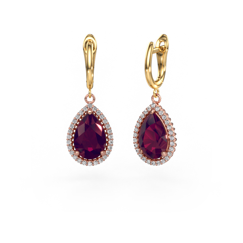 Image of Drop earrings Tilly per 3 585 rose gold Rhodolite 12x8 mm