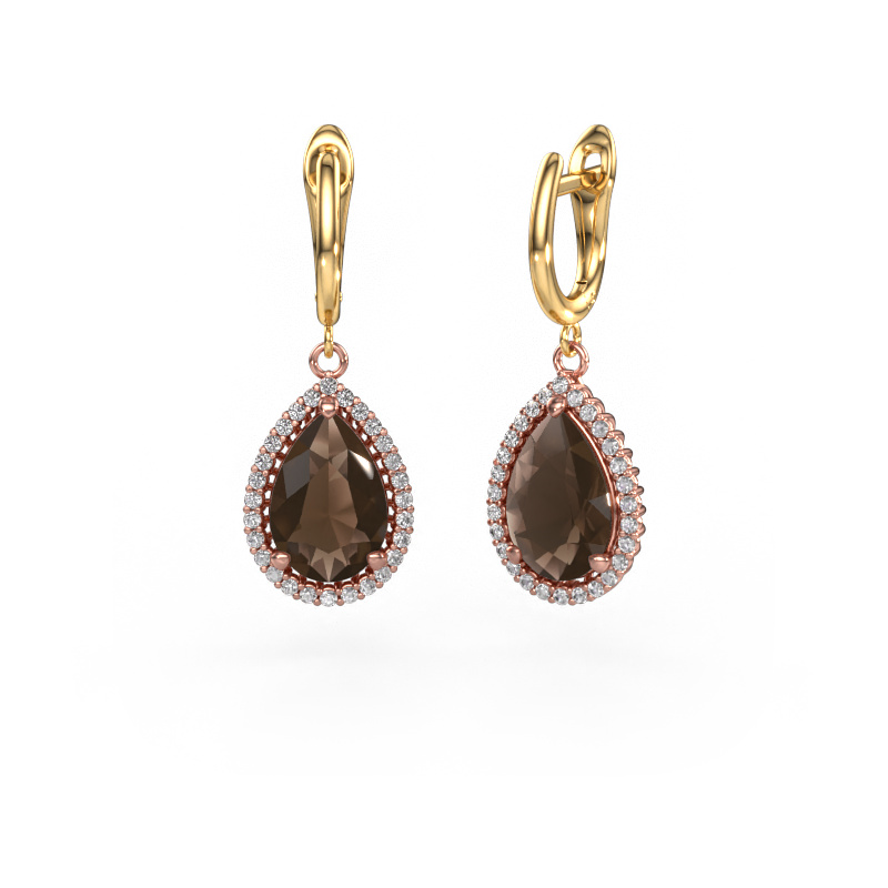 Image of Drop earrings Tilly per 3 585 rose gold Smokey quartz 12x8 mm