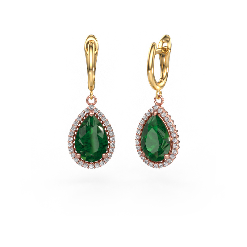 Image of Drop earrings Tilly per 3 585 rose gold Emerald 12x8 mm