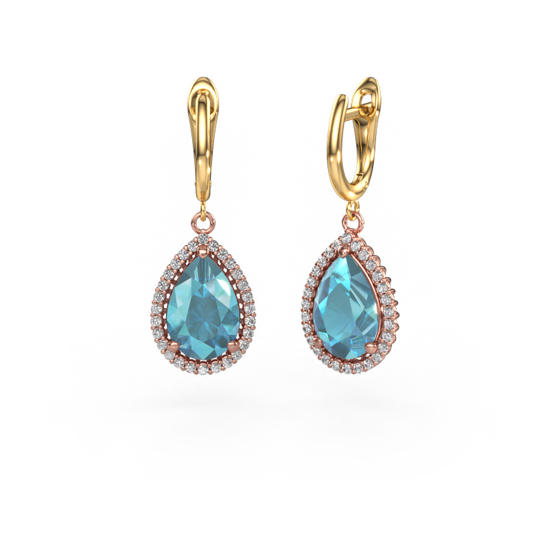 Image de Pendants d'oreilles Tilly per 3 585 or rose Topaze bleue 12x8 mm