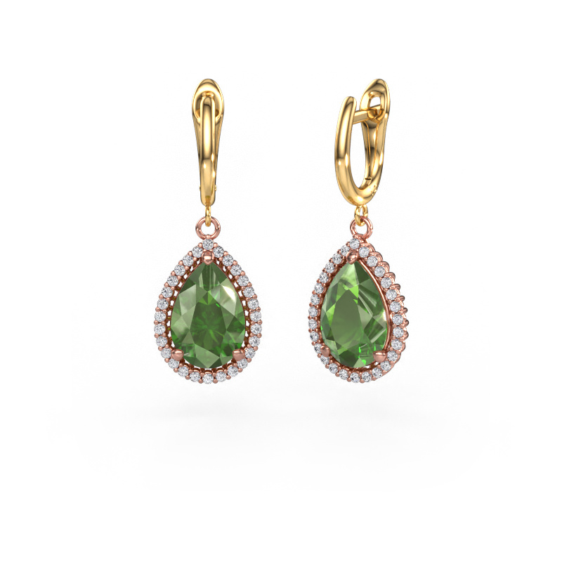 Bild von Ohrhänger Tilly per 3 585 Roségold Turmalin grün 12x8 mm