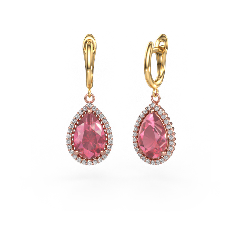 Image of Drop earrings Tilly per 3 585 rose gold Tourmaline pink 12x8 mm