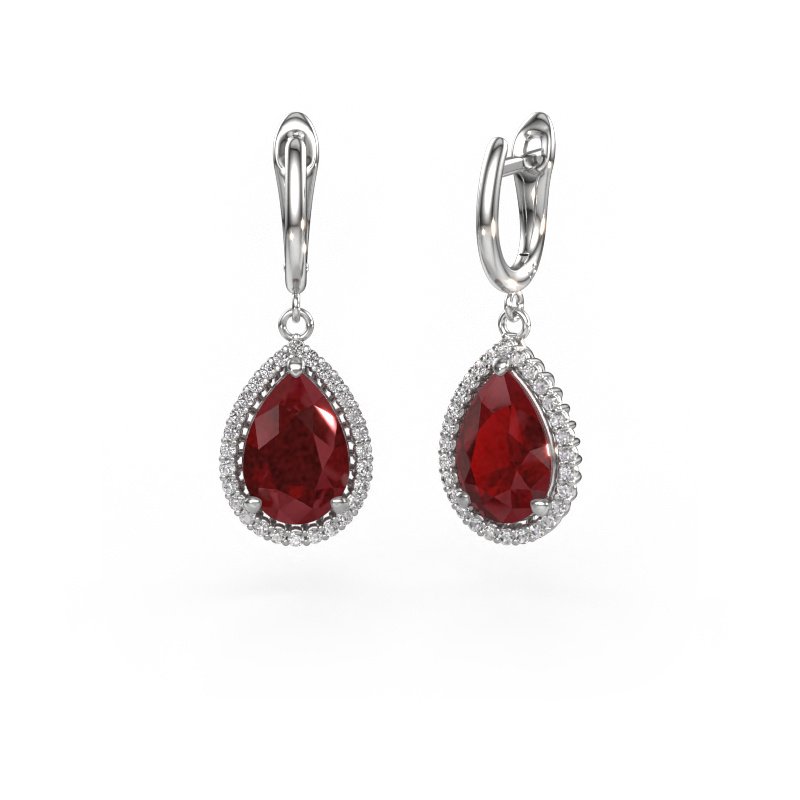Image of Drop earrings Tilly per 3 950 platinum Ruby 12x8 mm