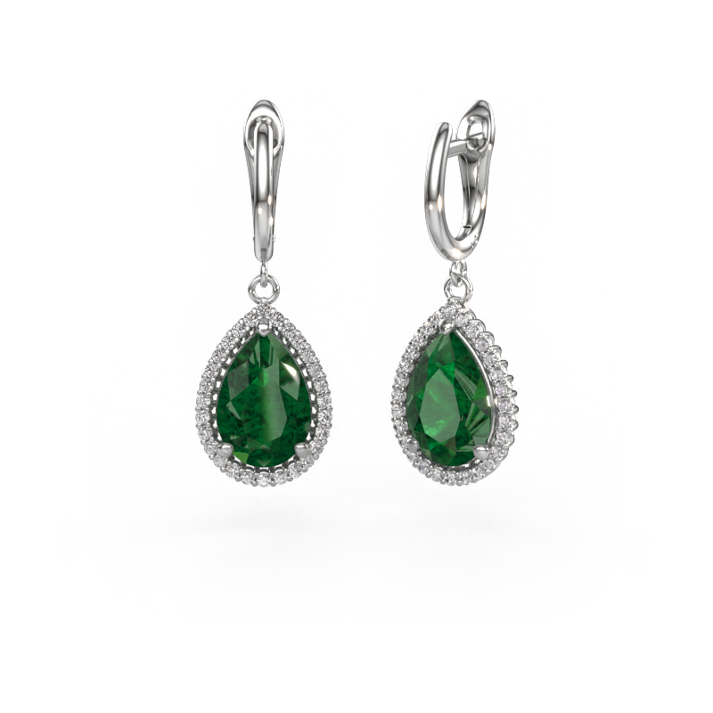 Image of Drop earrings Tilly per 3 950 platinum Emerald 12x8 mm