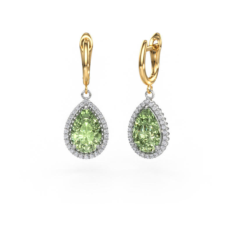 Image de Pendants d'oreilles Tilly per 3 585 or blanc Diamants synthétiques vert 12x8 mm