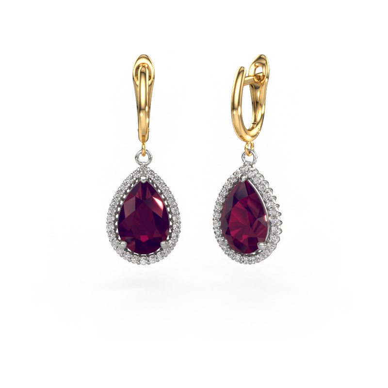 Image of Drop earrings Tilly per 3 585 white gold Rhodolite 12x8 mm
