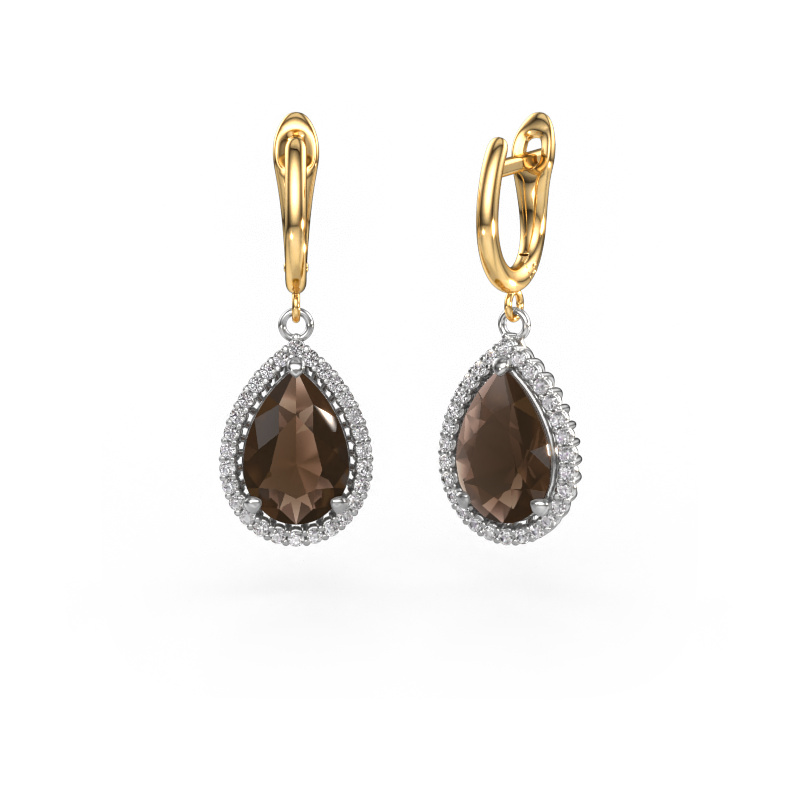 Image of Drop earrings Tilly per 3 585 white gold Smokey quartz 12x8 mm