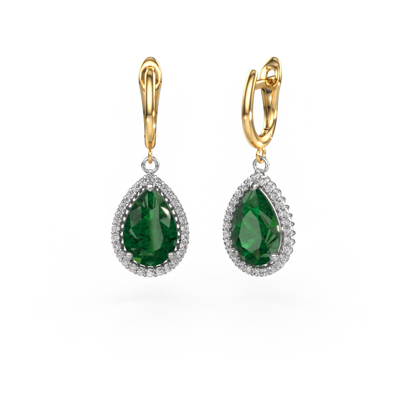 Image of Drop earrings Tilly per 3 585 white gold Emerald 12x8 mm