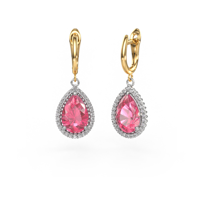Image of Drop earrings Tilly per 3 585 white gold Pink sapphire 12x8 mm