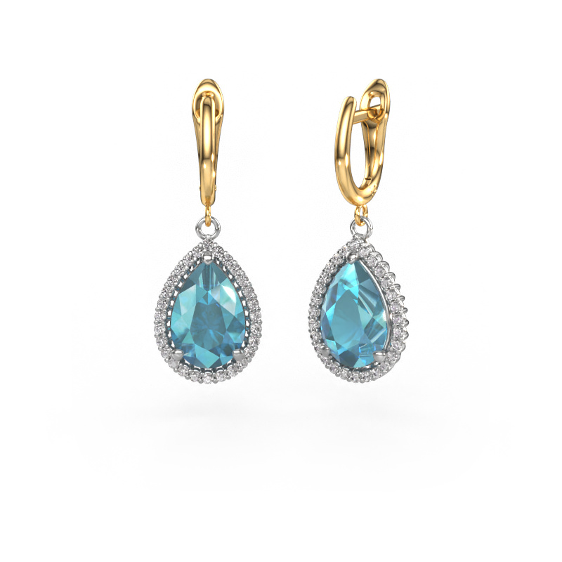 Image of Drop earrings Tilly per 3 585 white gold Blue topaz 12x8 mm