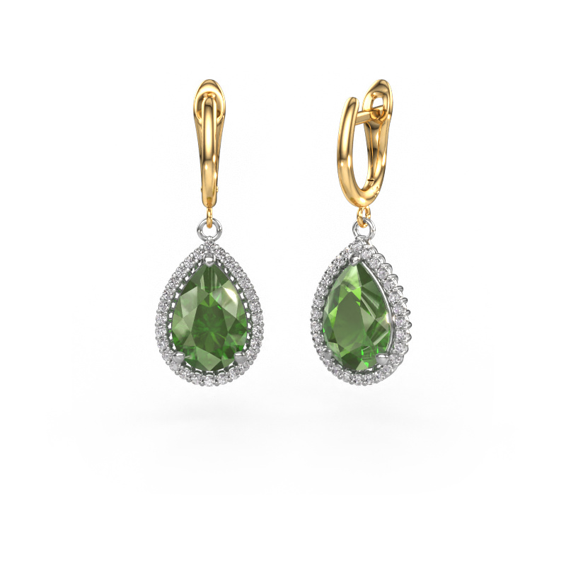 Image of Drop earrings Tilly per 3 585 white gold Tourmaline green 12x8 mm