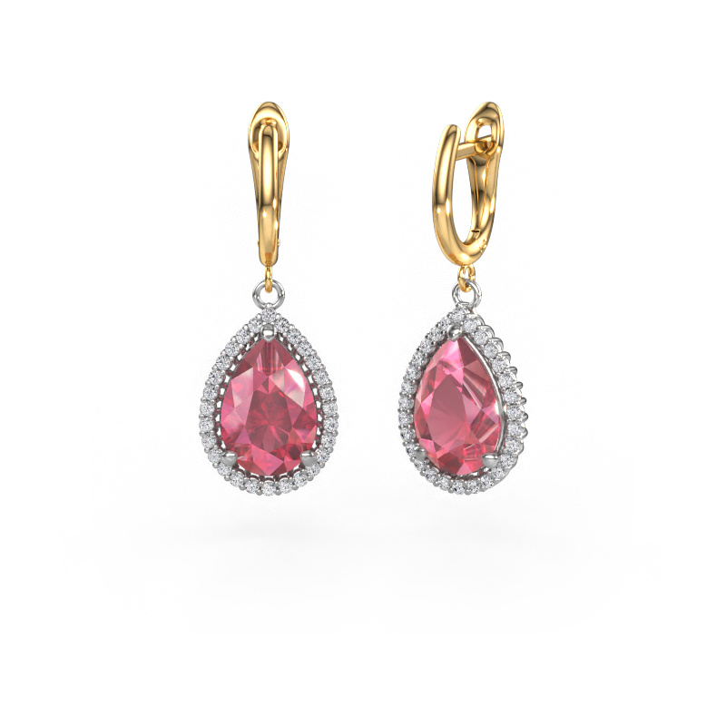 Image of Drop earrings Tilly per 3 585 white gold Tourmaline pink 12x8 mm