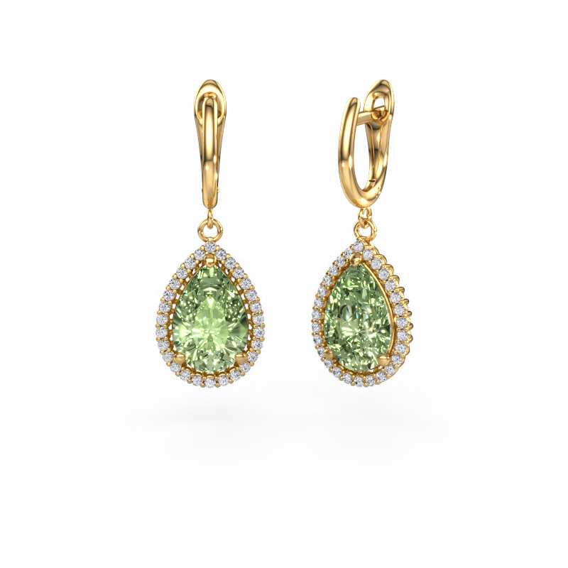 Image of Drop earrings Tilly per 3 585 gold Green lab grown diamond 12x8 mm