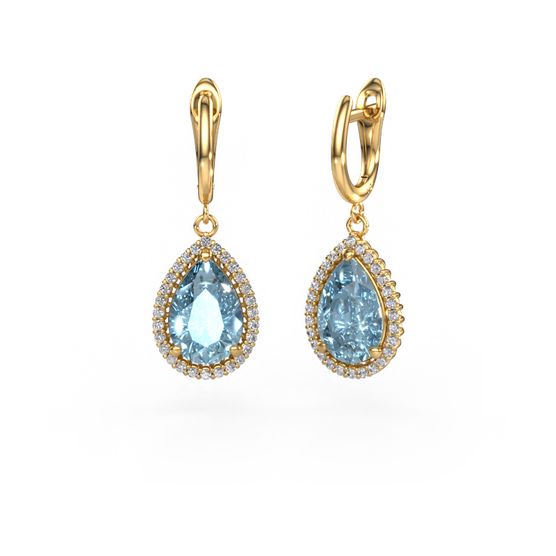 Image of Drop earrings Tilly per 3 585 gold Blue lab grown diamond 12x8 mm