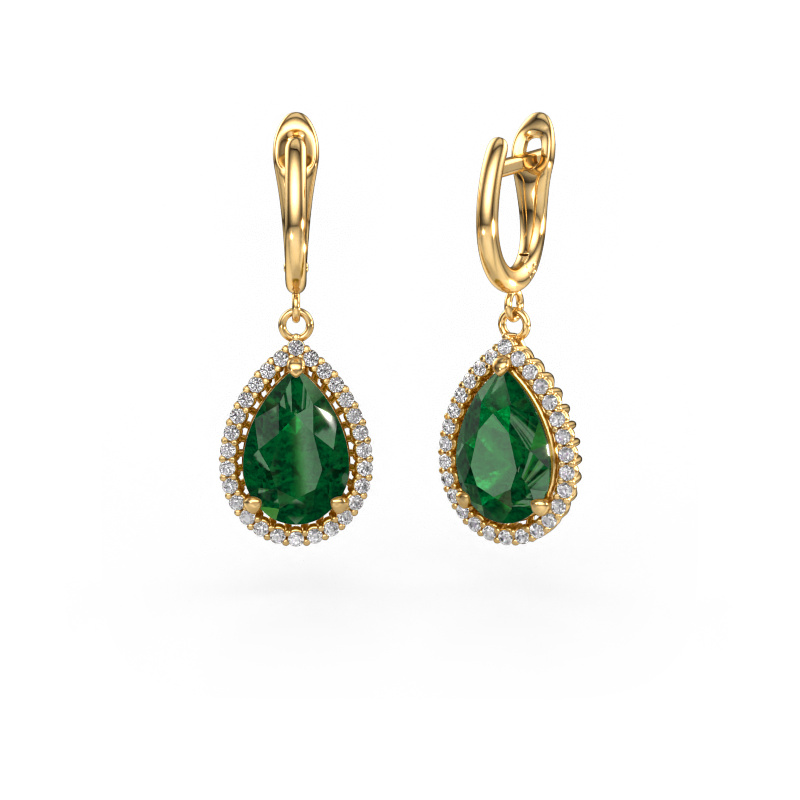 Image of Drop earrings Tilly per 3 585 gold Emerald 12x8 mm