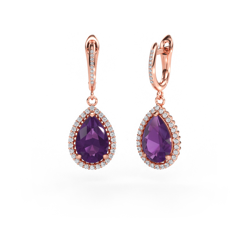 Image of Drop earrings Tilly per 4 585 rose gold Amethyst 12x8 mm