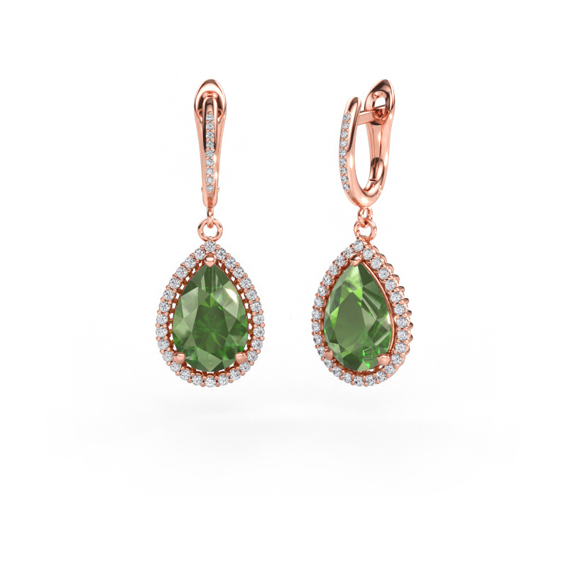 Immagine di Orecchini pendenti Tilly per 4 585 oro rosa Tormalina verde 12x8 mm