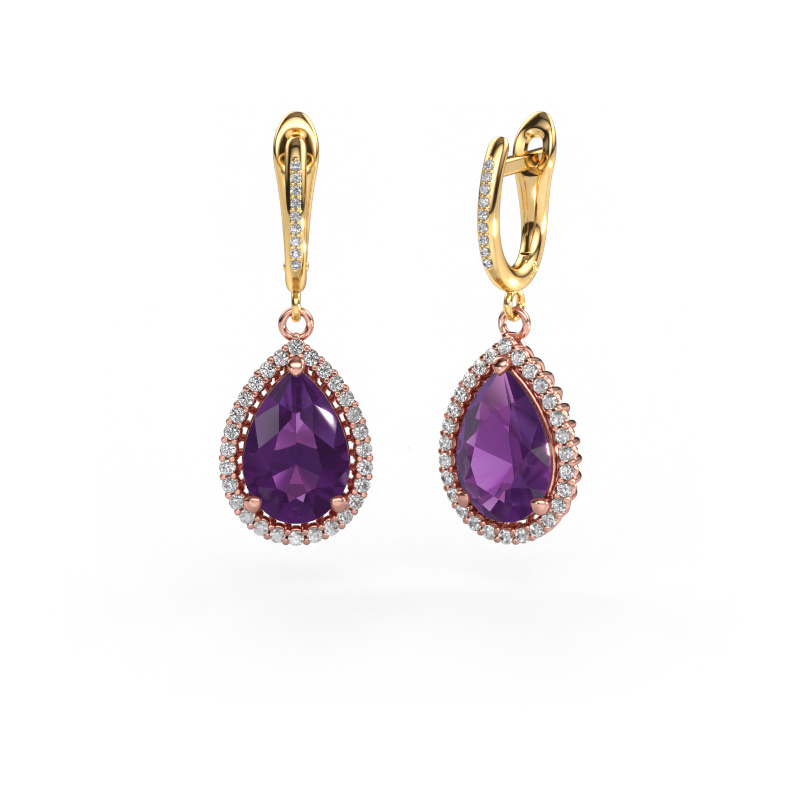 Image of Drop earrings Tilly per 4 585 rose gold Amethyst 12x8 mm