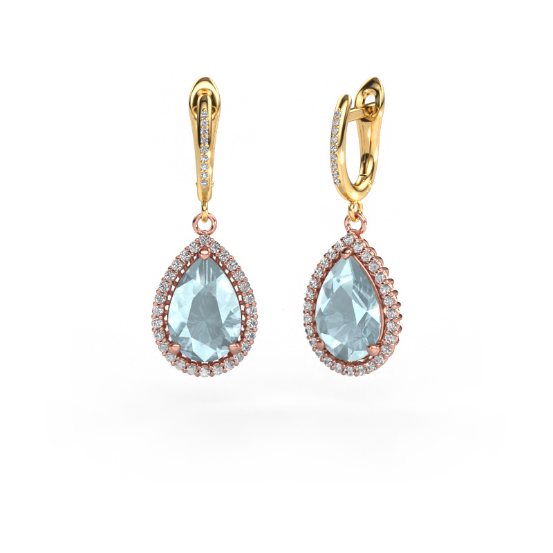 Image of Drop earrings Tilly per 4 585 rose gold Aquamarine 12x8 mm