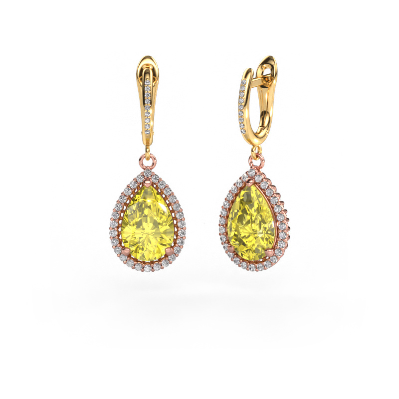 Image of Drop earrings Tilly per 4 585 rose gold Yellow lab grown diamond 12x8 mm