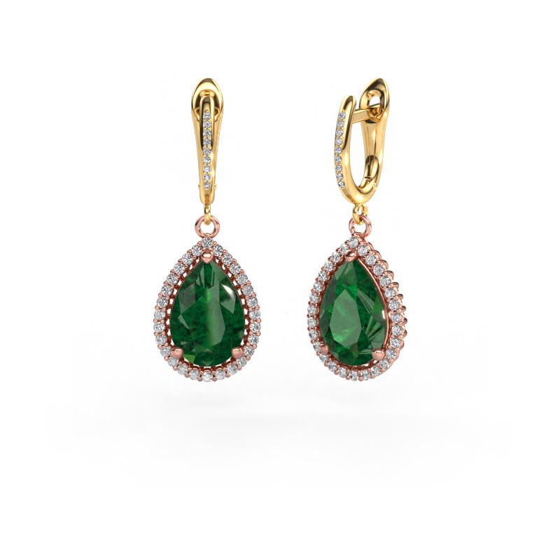 Image of Drop earrings Tilly per 4 585 rose gold Emerald 12x8 mm