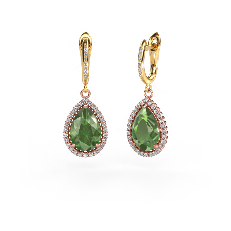 Image of Drop earrings Tilly per 4 585 rose gold Tourmaline green 12x8 mm