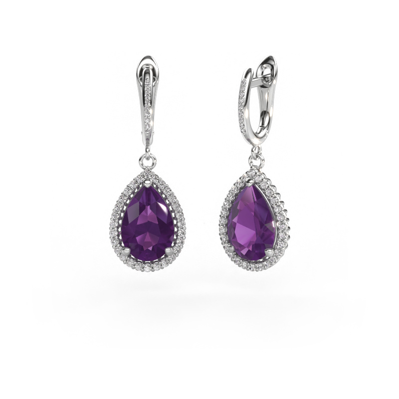 Image of Drop earrings Tilly per 4 950 platinum Amethyst 12x8 mm