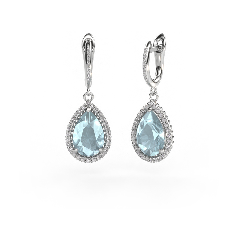 Image of Drop earrings Tilly per 4 950 platinum Aquamarine 12x8 mm