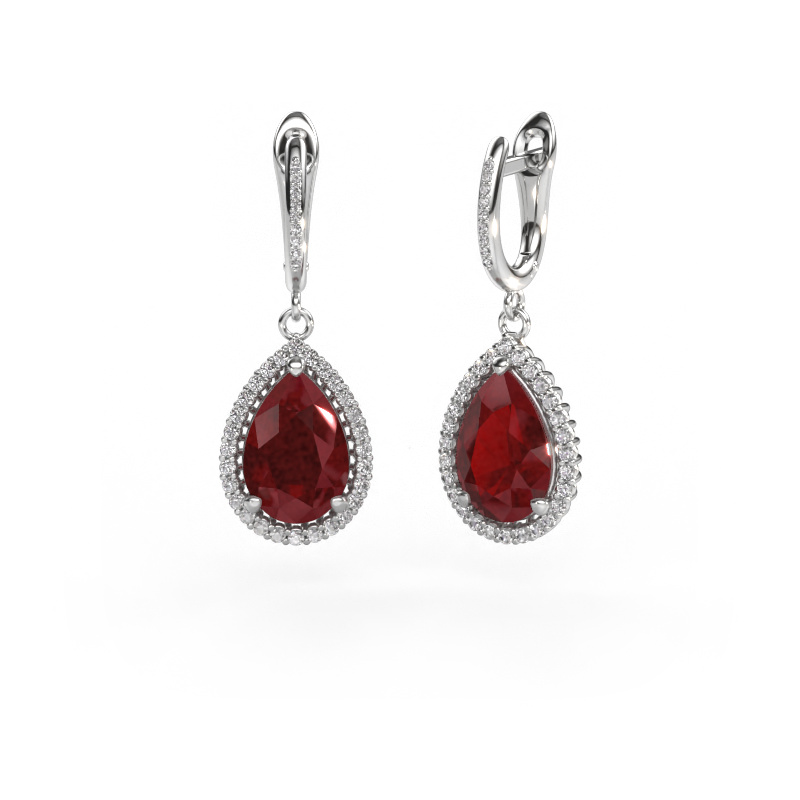 Image of Drop earrings Tilly per 4 950 platinum Ruby 12x8 mm
