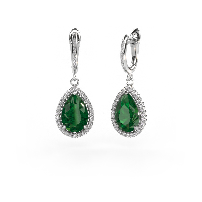 Image of Drop earrings Tilly per 4 950 platinum Emerald 12x8 mm