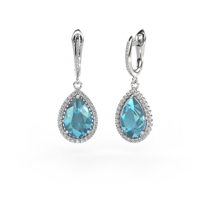 Image of Drop earrings Tilly per 4 950 platinum Blue topaz 12x8 mm