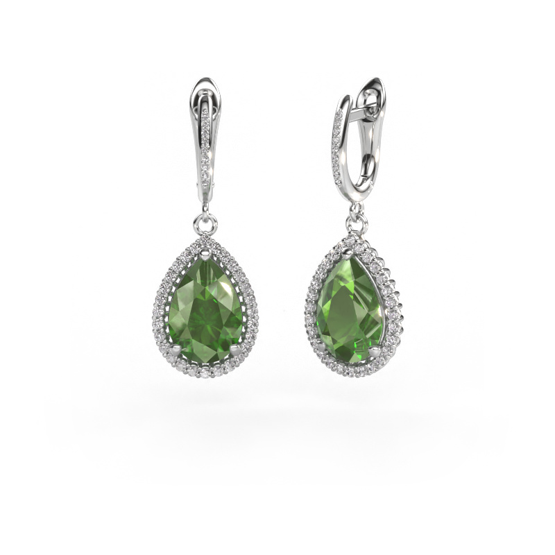 Image of Drop earrings Tilly per 4 950 platinum Tourmaline green 12x8 mm