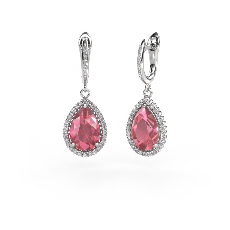Image of Drop earrings Tilly per 4 950 platinum Tourmaline pink 12x8 mm