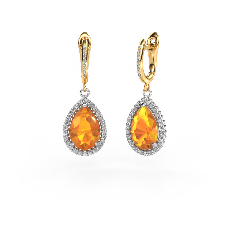 Image of Drop earrings Tilly per 4 585 white gold Citrin 12x8 mm