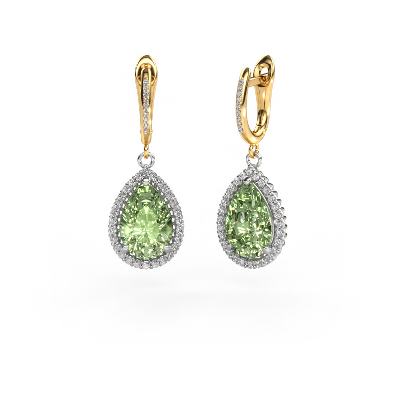 Image of Drop earrings Tilly per 4 585 white gold Green lab grown diamond 12x8 mm