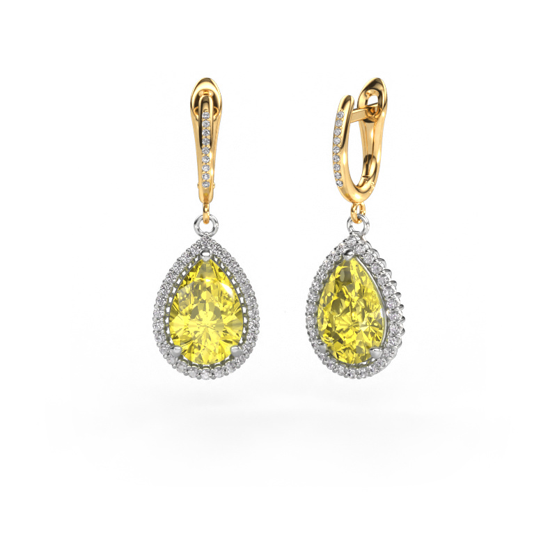 Image of Drop earrings Tilly per 4 585 white gold Yellow lab grown diamond 12x8 mm