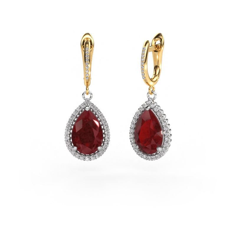 Image of Drop earrings Tilly per 4 585 white gold Ruby 12x8 mm