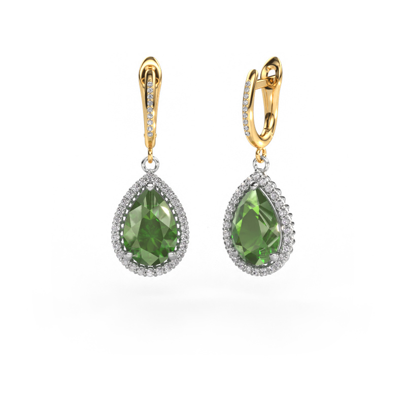 Image of Drop earrings Tilly per 4 585 white gold Tourmaline green 12x8 mm