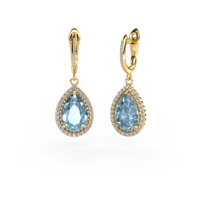 Image of Drop earrings Tilly per 4 585 gold Blue lab grown diamond 12x8 mm