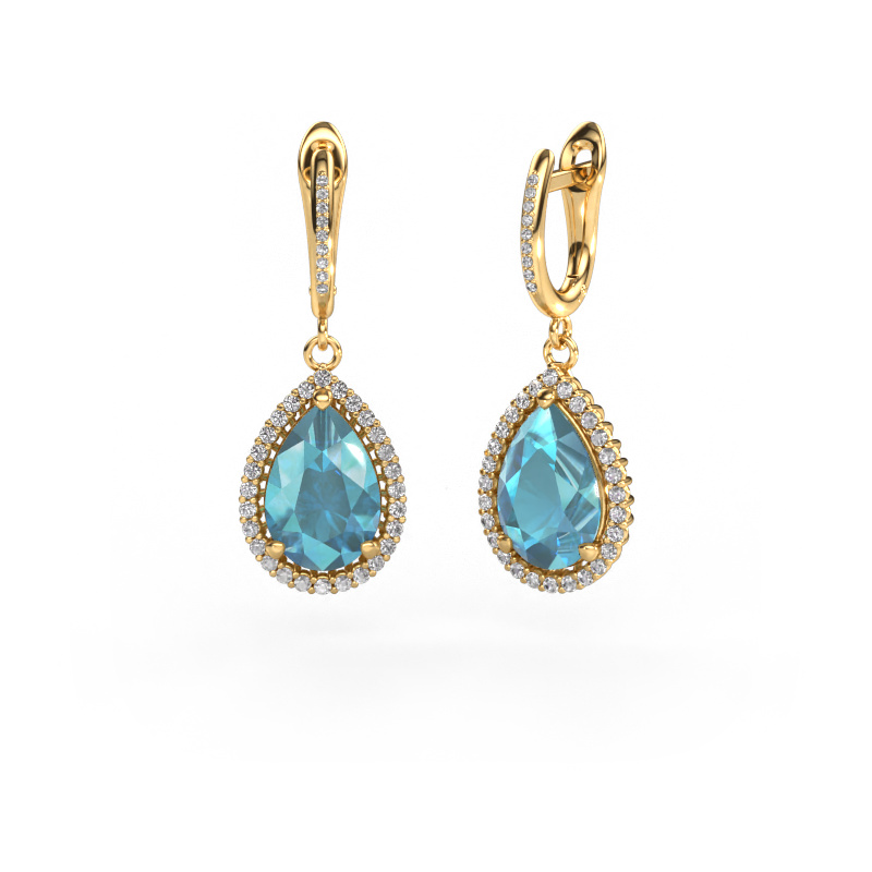 Image de Pendants d'oreilles Tilly per 4 585 or jaune Topaze bleue 12x8 mm