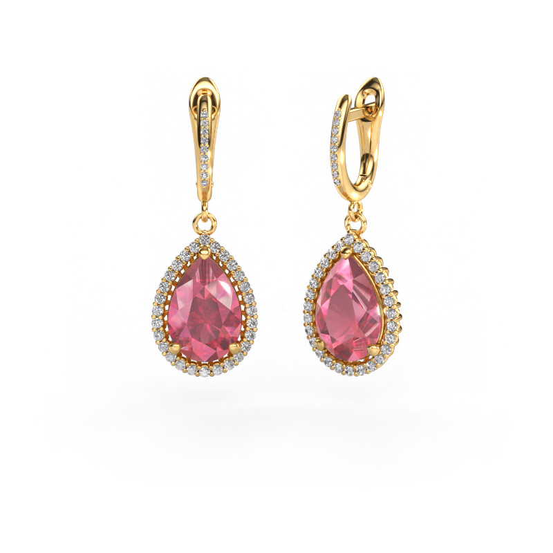 Image of Drop earrings Tilly per 4 585 gold Tourmaline pink 12x8 mm