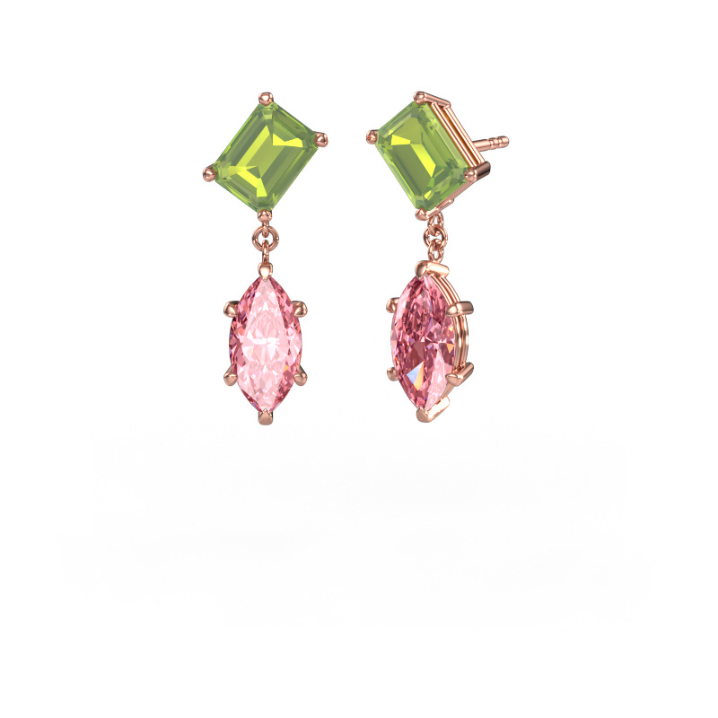 Image de Pendants d'oreilles Toi et Moi EME MRQ 585 or rose Péridot 8x6 mm
