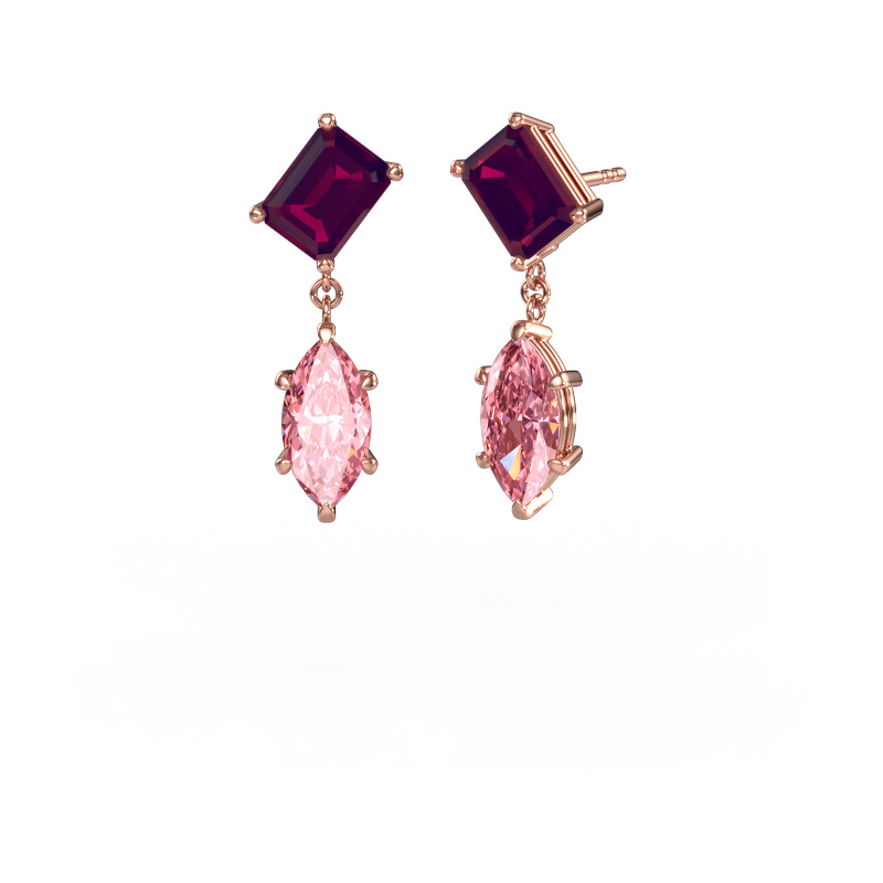 Image of Drop earrings Toi et Moi EME MRQ 585 rose gold Rhodolite 8x6 mm