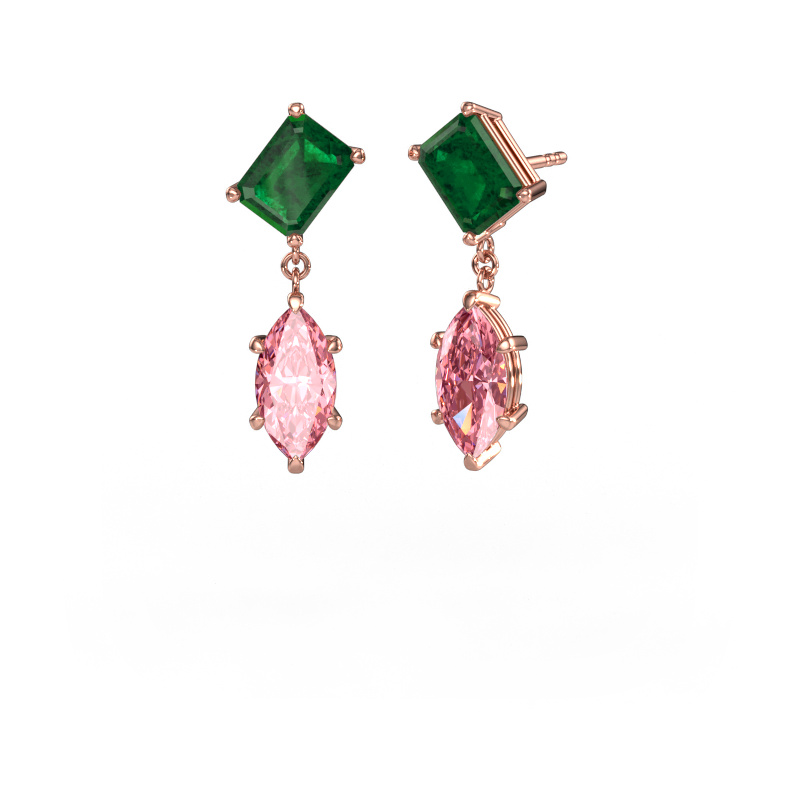 Bild von Ohrhänger Toi et Moi EME MRQ 585 Roségold Smaragd 8x6 mm