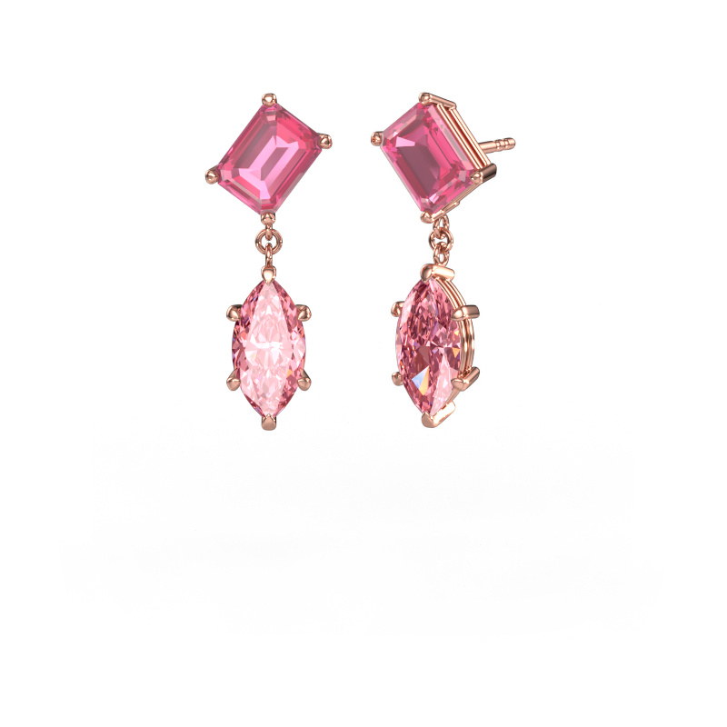 Image de Pendants d'oreilles Toi et Moi EME MRQ 585 or rose Saphir rose 8x6 mm
