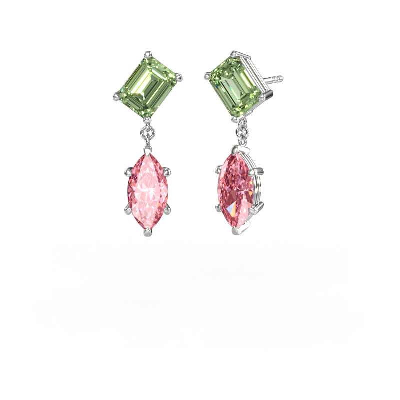 Image de Pendants d'oreilles Toi et Moi EME MRQ 585 or blanc Diamants synthétiques vert 8x6 mm