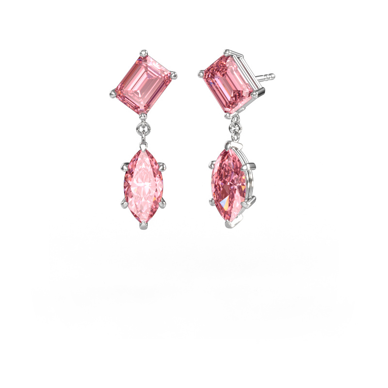 Image de Pendants d'oreilles Toi et Moi EME MRQ 585 or blanc Diamant synthétique roze 8x6 mm