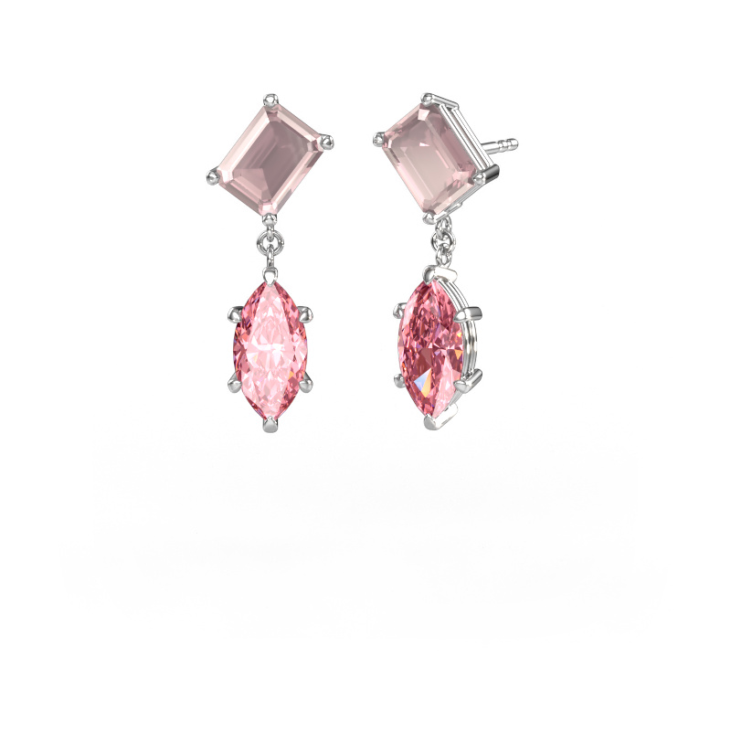 Bild von Ohrhänger Toi et Moi EME MRQ 585 Weißgold Morganit Champagner 8x6 mm